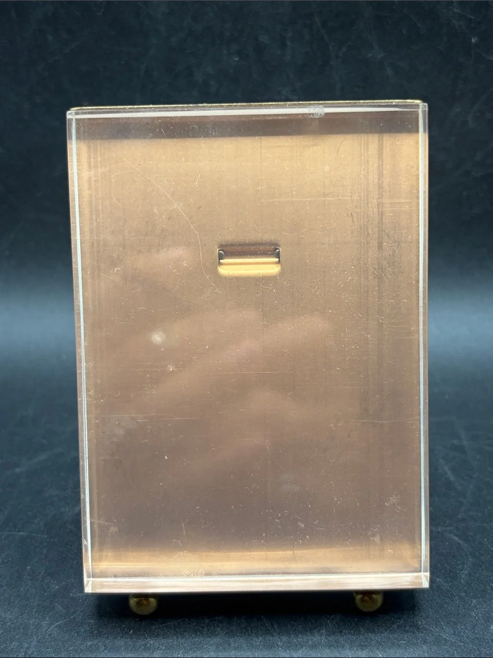 Vintage Brass Tn Metal Acrylic Lucite Ball Footed Kickback Stand Picture Frame